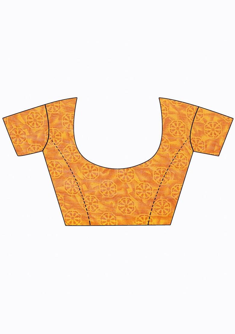 Yellow Floral Poly Blend Saree Set (Set Of 2)