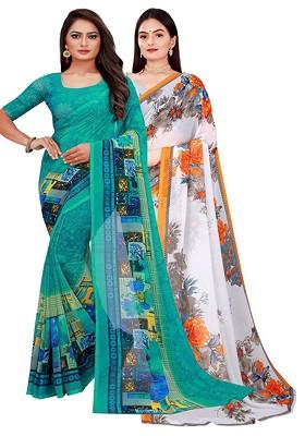 White Embroidered Georgette Saree Set