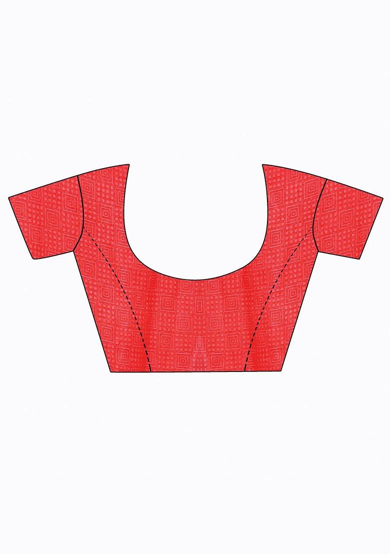 Red Printed Georgette Saree Set