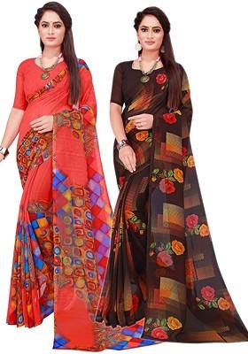 Black Embroidered Georgette Saree Set (Set Of 2)