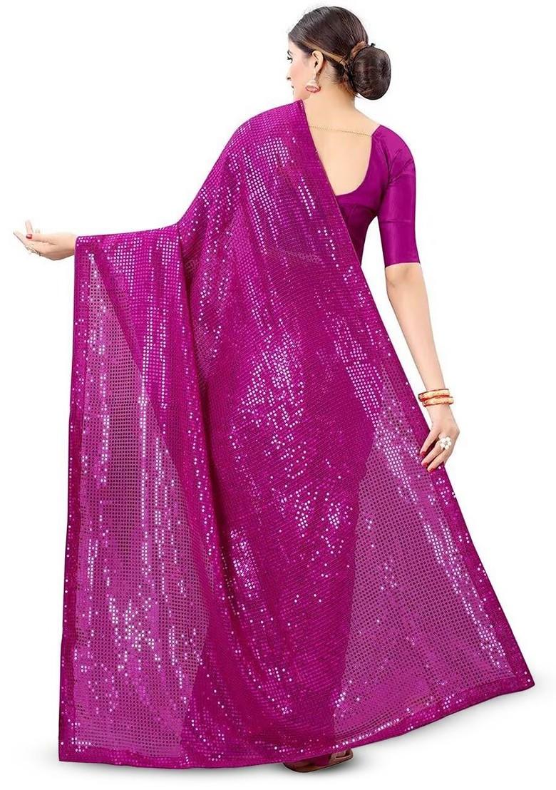 Magenta Embellished Poly Blend Saree Set