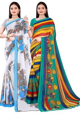 White Floral Georgette Saree Set (Set Of 2)