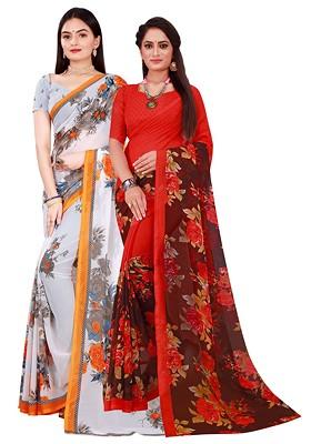 White Embroidered Georgette Saree Set