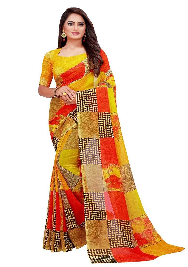 Multi Embroidered Georgette Saree Set (Set Of 2)