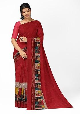 Maroon Floral Georgette Saree Set