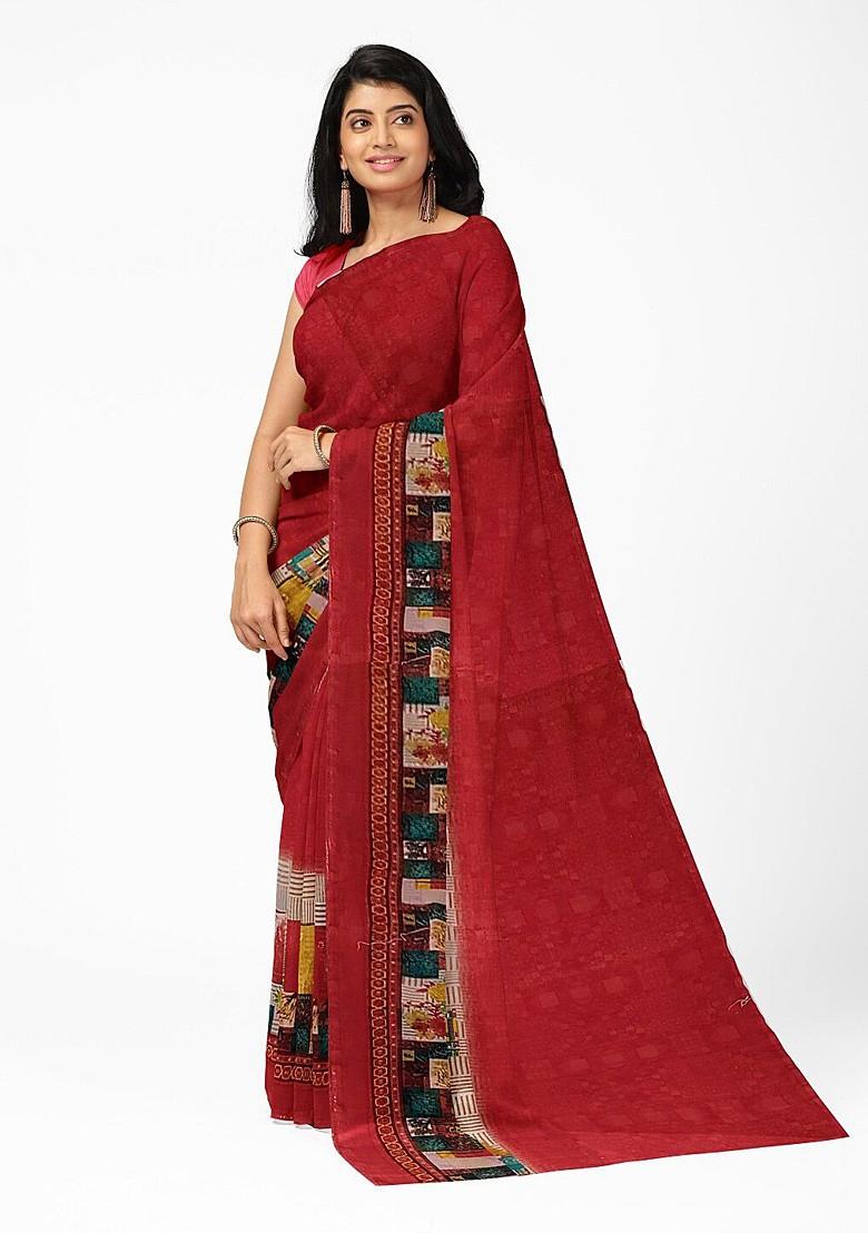 Maroon Floral Georgette Saree Set