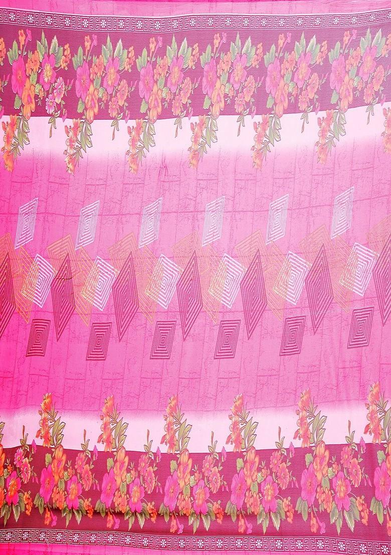 Pink Embroidered Georgette Saree Set (Set Of 2)