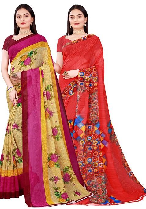 Red Embroidered Georgette Saree Set