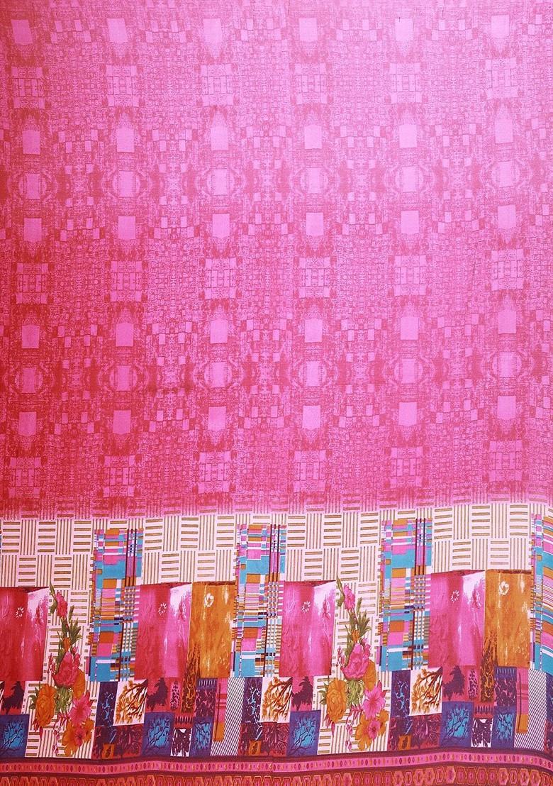 Magenta Embroidered Poly Blend Saree Set