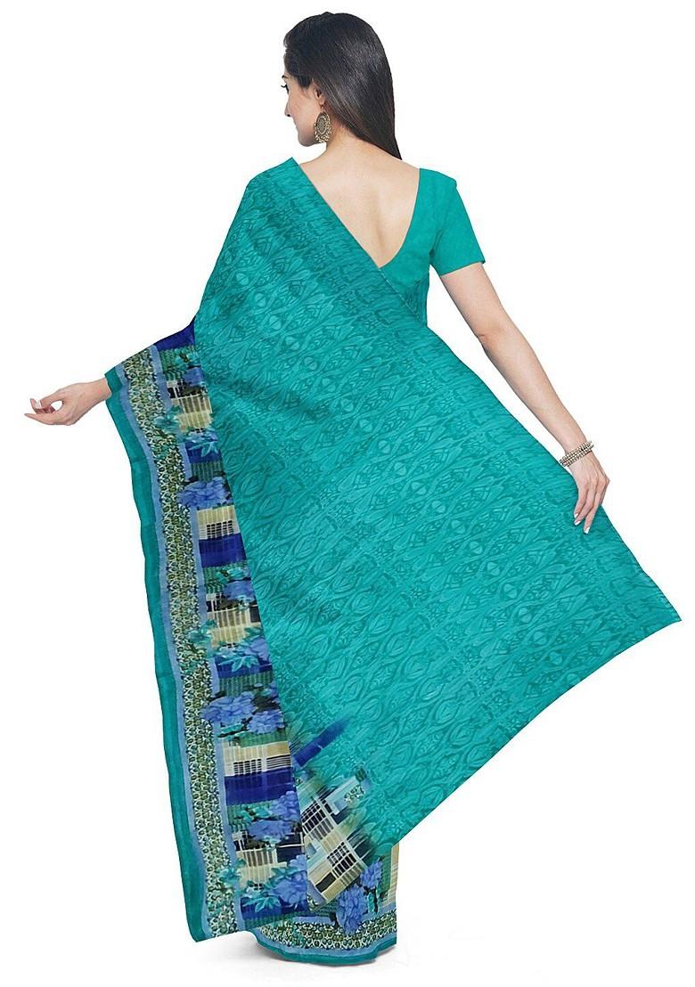 Teal Green Embroidered Georgette Saree Set