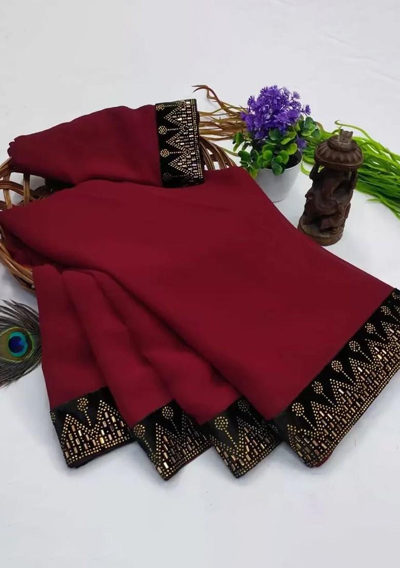 Maroon Stone Embroidered Georgette Saree Set
