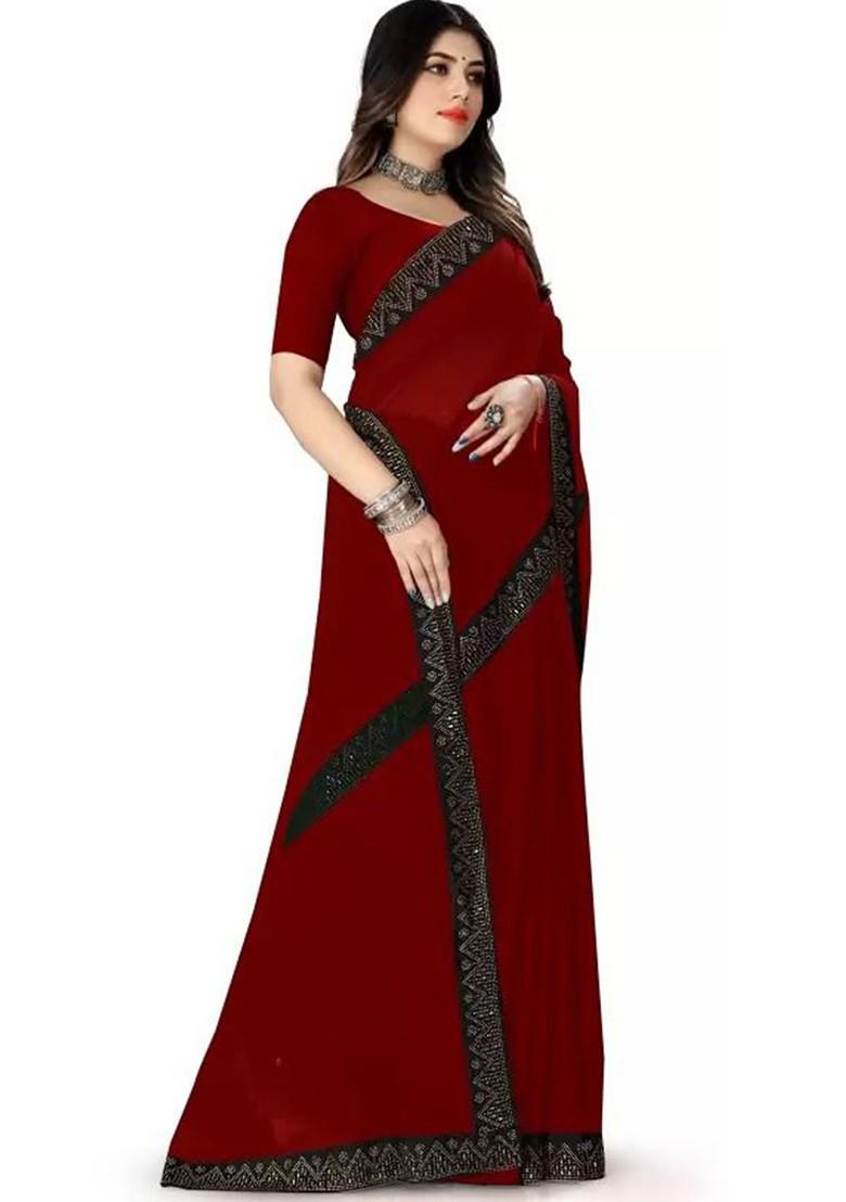 Maroon Stone Embroidered Georgette Saree Set