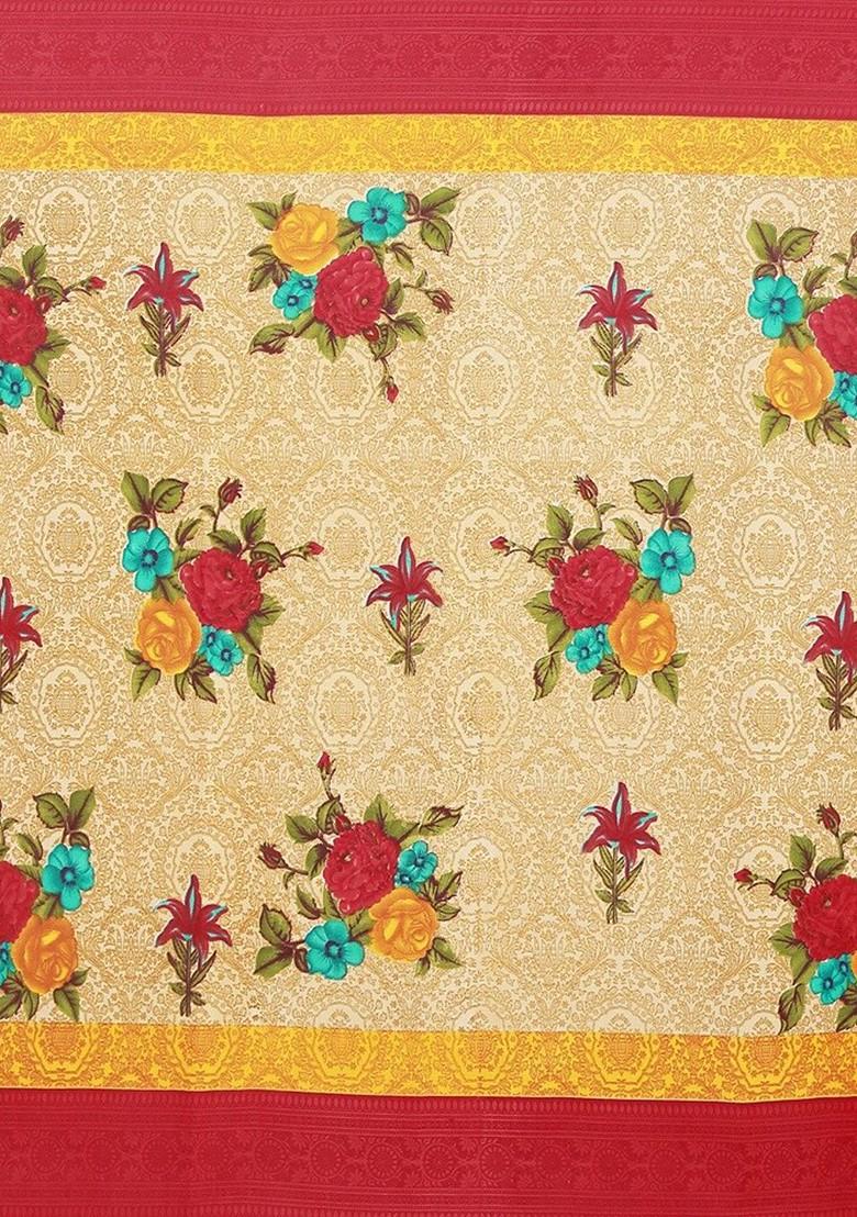 Beige Embroidered Georgette Saree Set (Set Of 2)