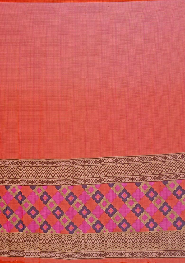 Orange Floral Georgette Saree Set (Set Of 2)