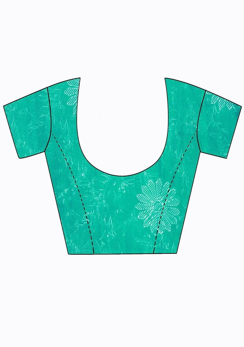 Teal Green Printed Georgette Saree Set (Set Of 2)