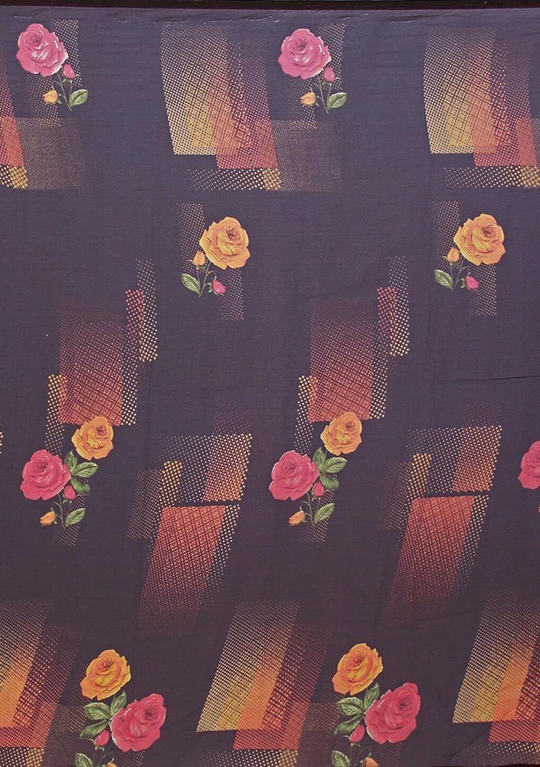 Brown Floral Georgette Saree Set (Set Of 2)