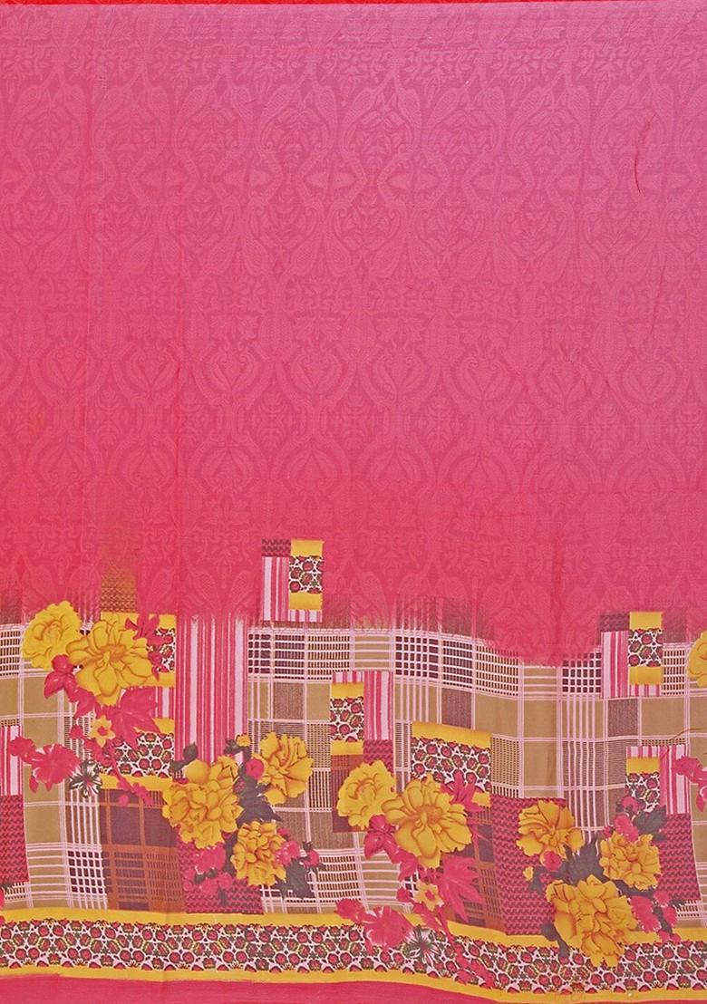 Navy Blue Printed Georgette Saree Set (Set Of 2)