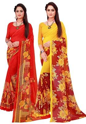 Maroon Embroidered Poly Blend Saree Set