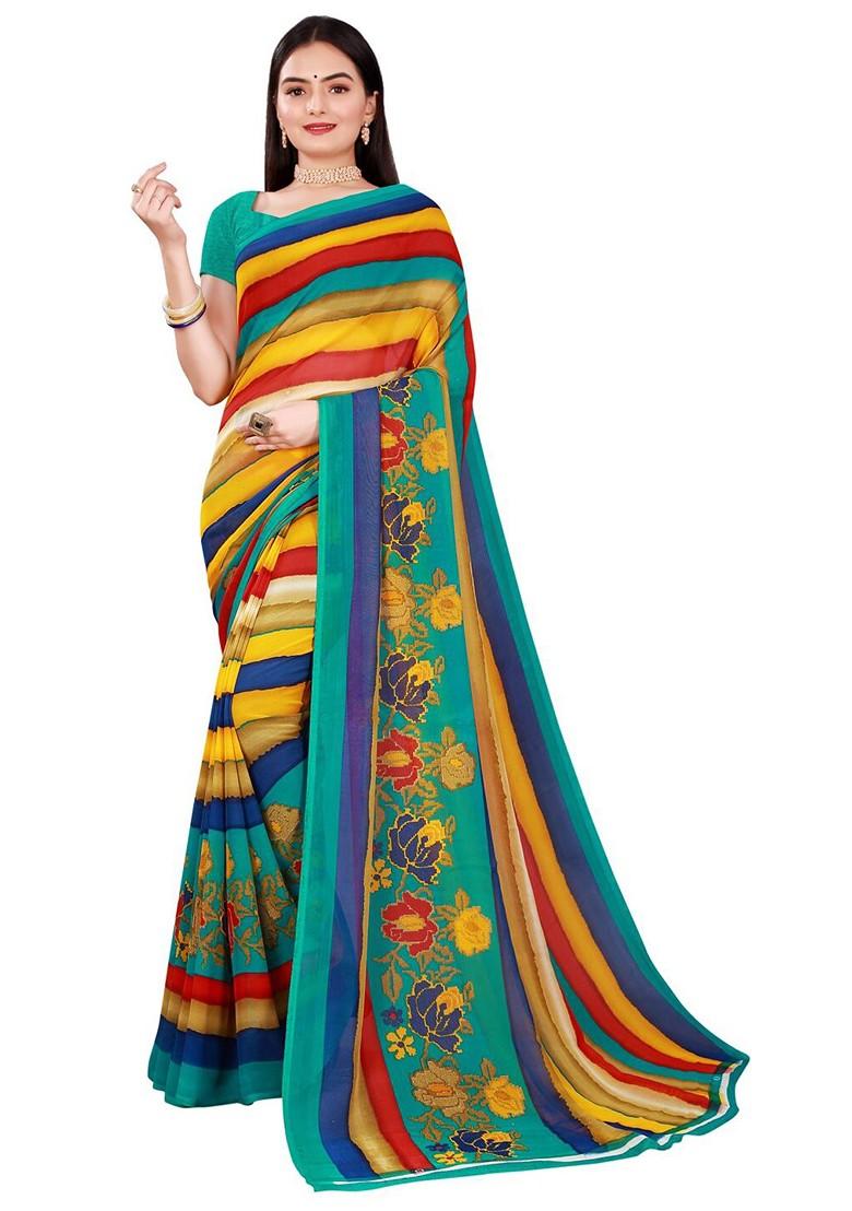 Magenta Printed Georgette Saree Set (Set Of 2)