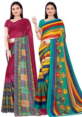 Maroon Embroidered Georgette Saree Set (Set Of 2)