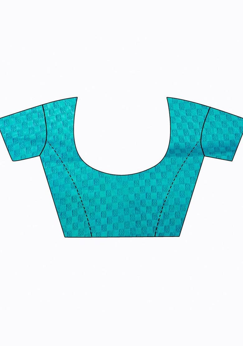 Turquoise Blue Floral Georgette Saree Set (Set Of 2)