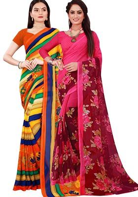 Pink Embroidered Georgette Saree Set