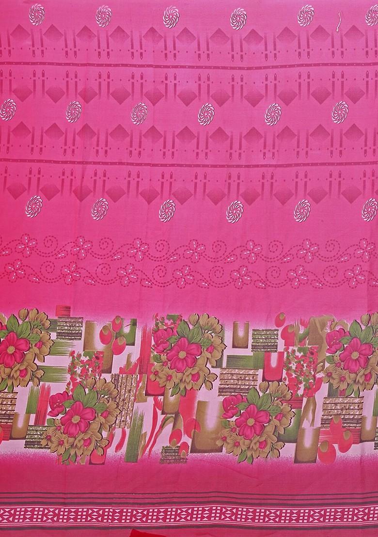 Magenta Printed Georgette Saree Set (Set Of 2)