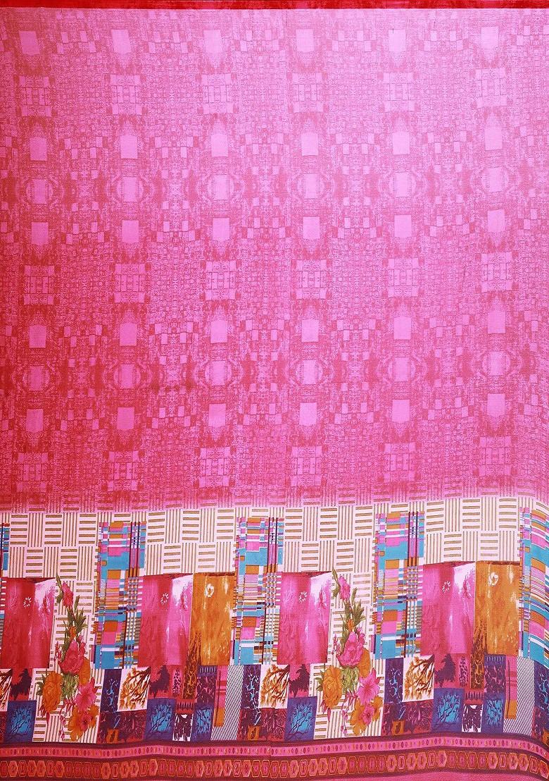Pink Printed Georgette Saree Set