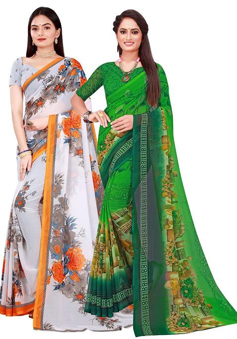 Green Floral Georgette Saree Set