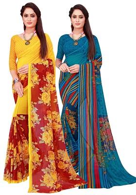 Maroon Embroidered Poly Blend Saree Set