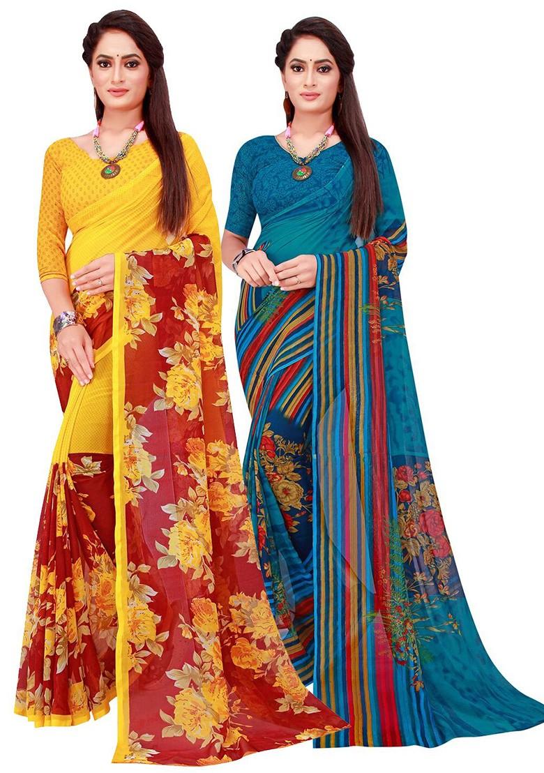 Maroon Embroidered Poly Blend Saree Set