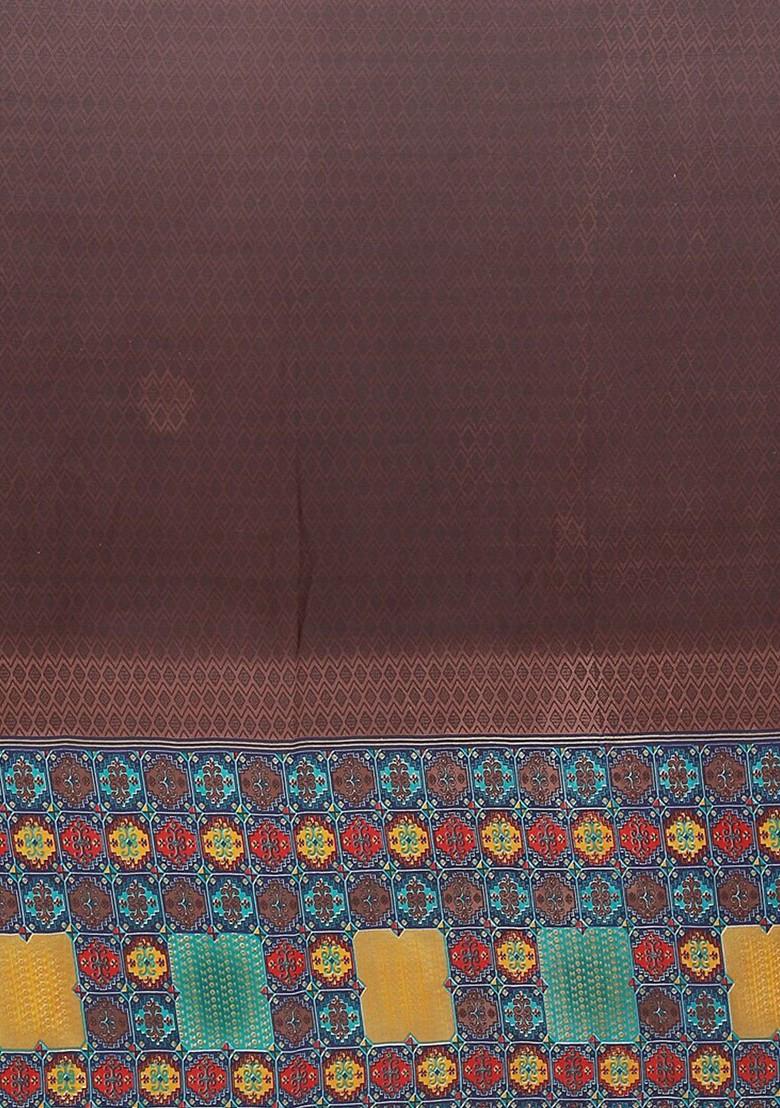 Brown Printed Georgette Saree Set (Set Of 2)