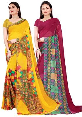 Maroon Embroidered Georgette Saree Set (Set Of 2)
