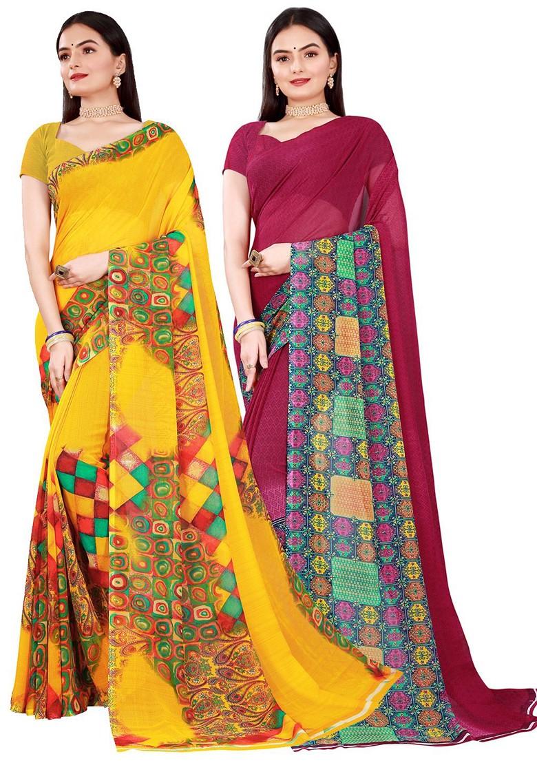 Maroon Embroidered Georgette Saree Set (Set Of 2)