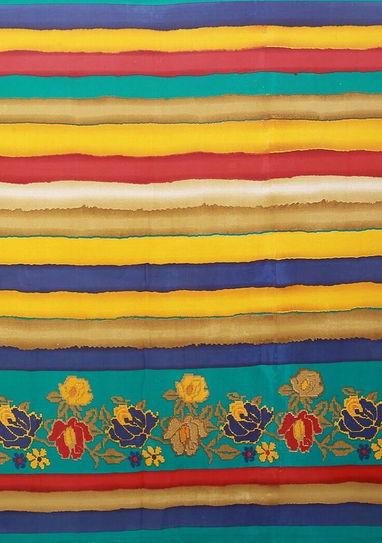 Blue Striped Georgette Saree Set (Set Of 2)