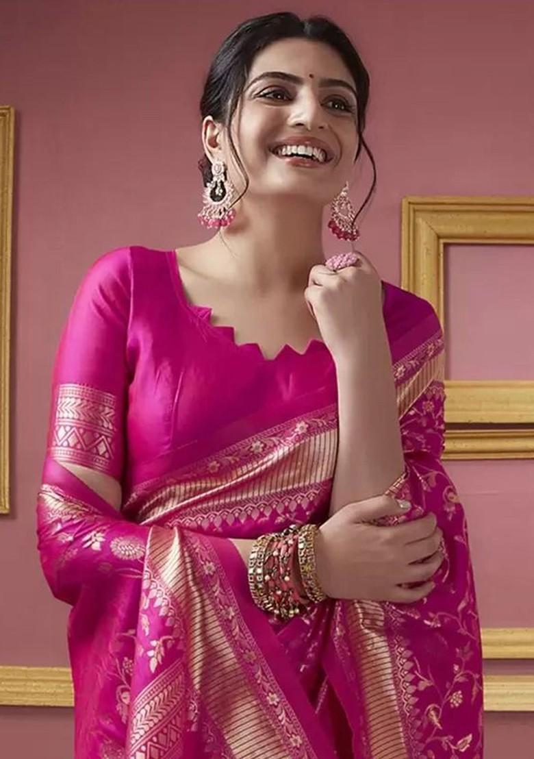 Pink woven Kanjeevaram Saree Set