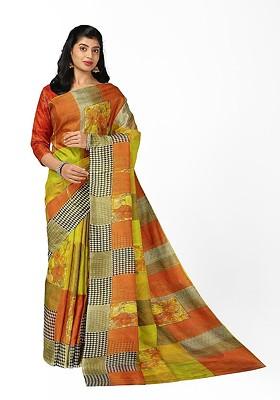 Yellow Printed Georgette Saree Set
