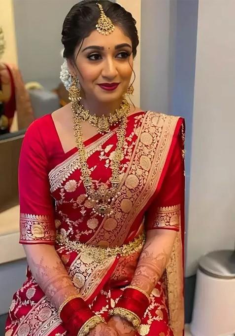 Red woven Silk Saree Set