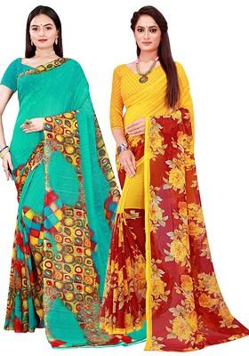 Maroon Embroidered Poly Blend Saree Set