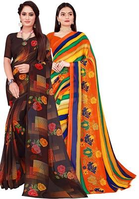 Black Embroidered Georgette Saree Set (Set Of 2)