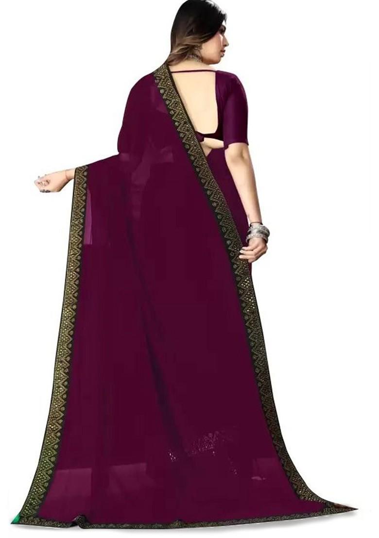 Burgundy Embellished Georgette Saree Set