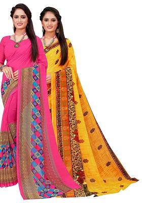 Multi Embroidered Georgette Saree (Set Of 2)