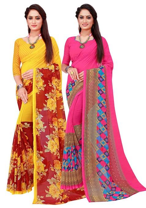 Magenta Printed Georgette Saree Set