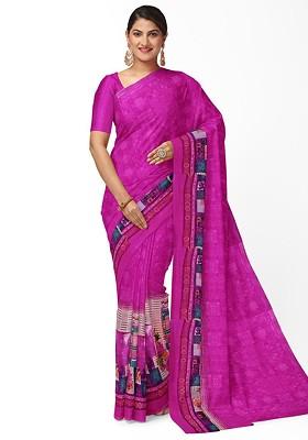 Pink Embroidered Georgette Saree Set