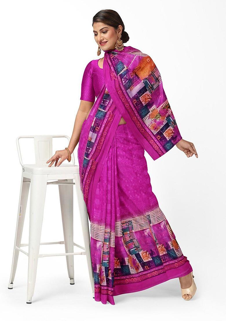 Pink Embroidered Georgette Saree Set