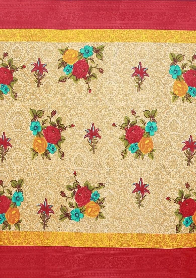 Orange Printed Georgette Saree Set (Set Of 2)