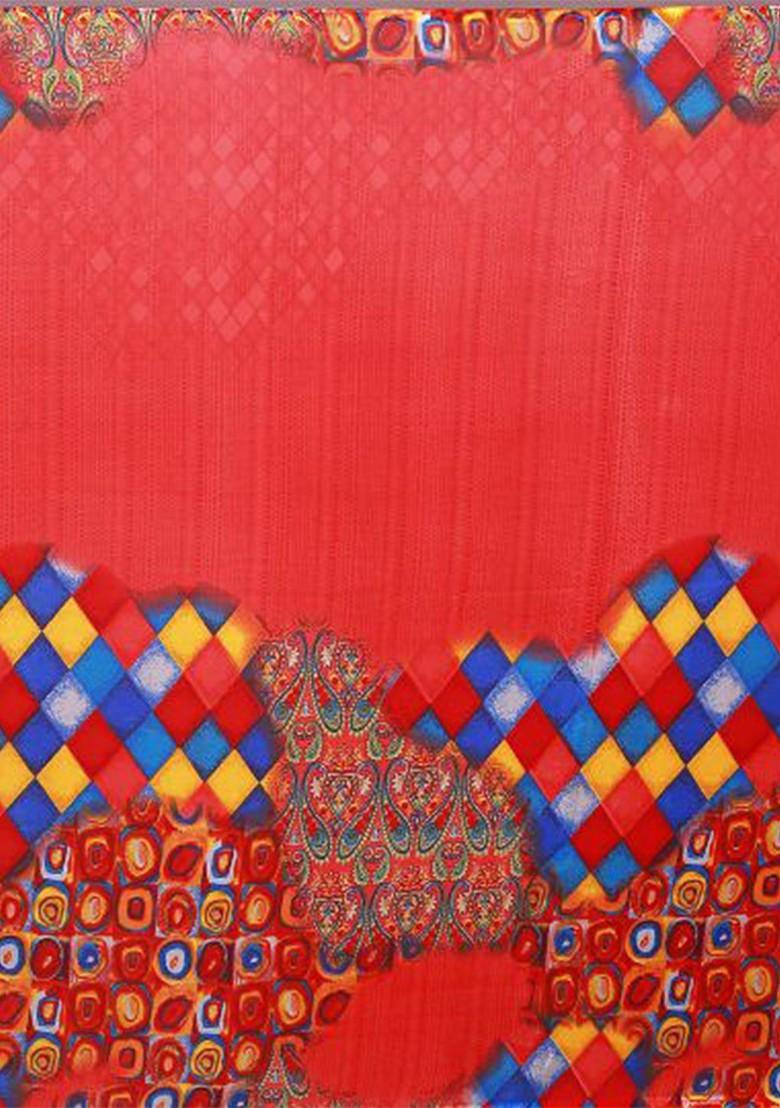 Red Printed Georgette Saree Set