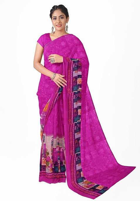 Pink Floral Georgette Saree Set