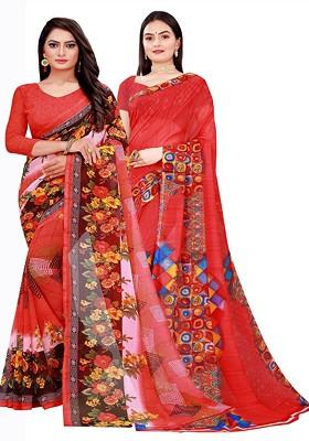 Peach Printed Georgette Saree Set