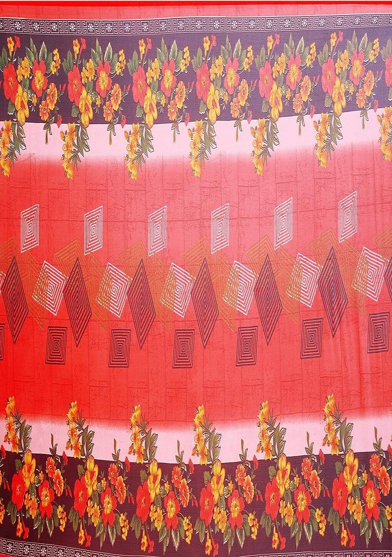 Peach Printed Georgette Saree Set